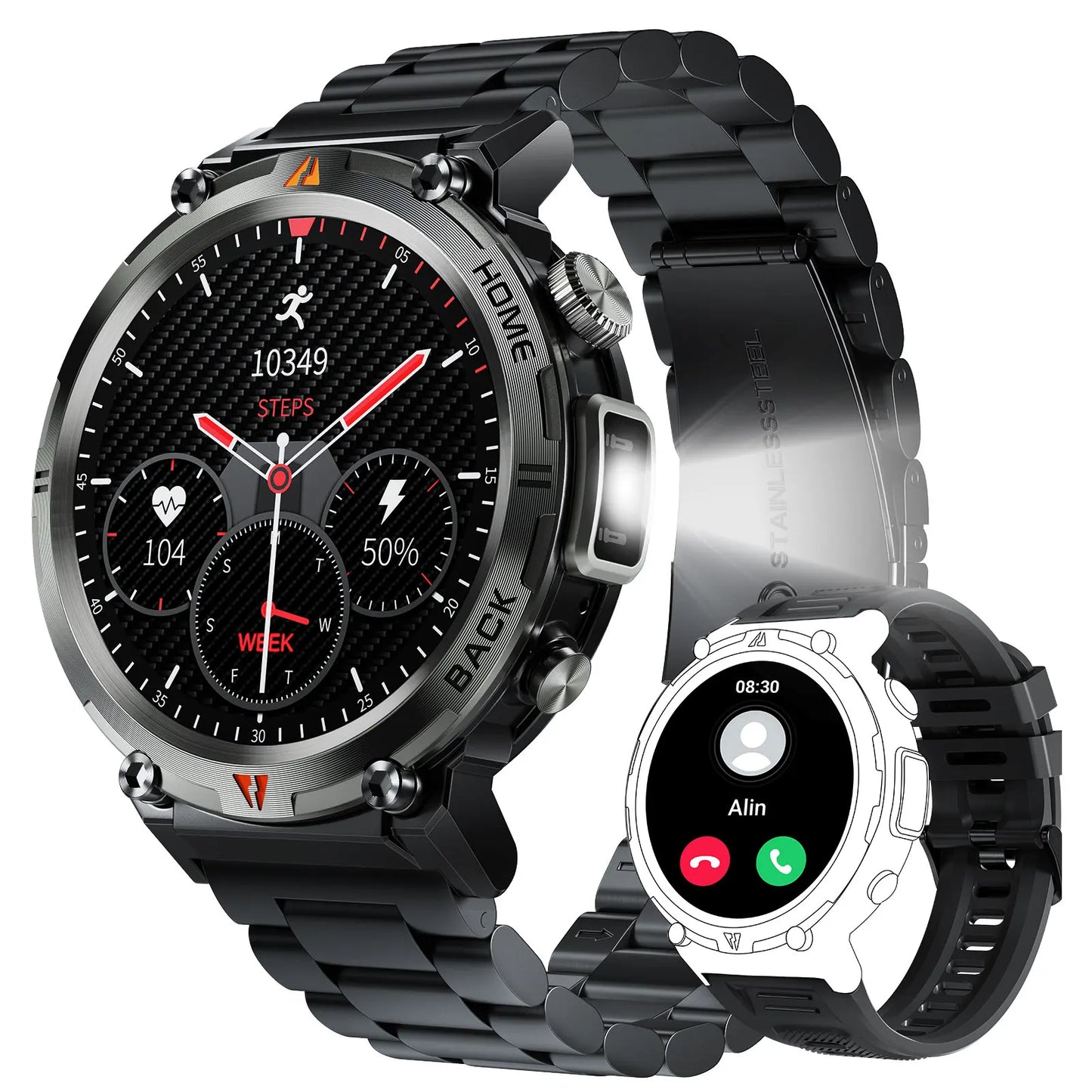 EIGIIS 2024 New KE3 Bluetooth Call Smart Watch Men Full Touch Screen Health Monitor Clock With Flashlight For IOS Android