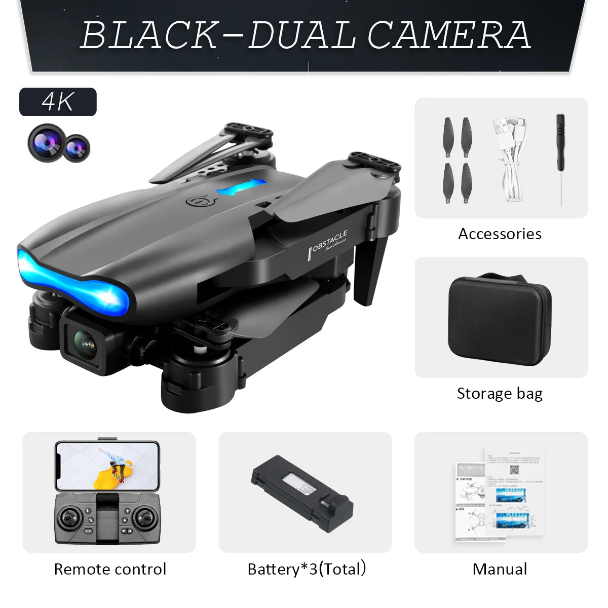 E99 K3 Pro Drone HD Professional 4k drone Dual Camera WIFI fpv Aircraft Quadcopte Obstacle Avoidance Aerial Photography Drone