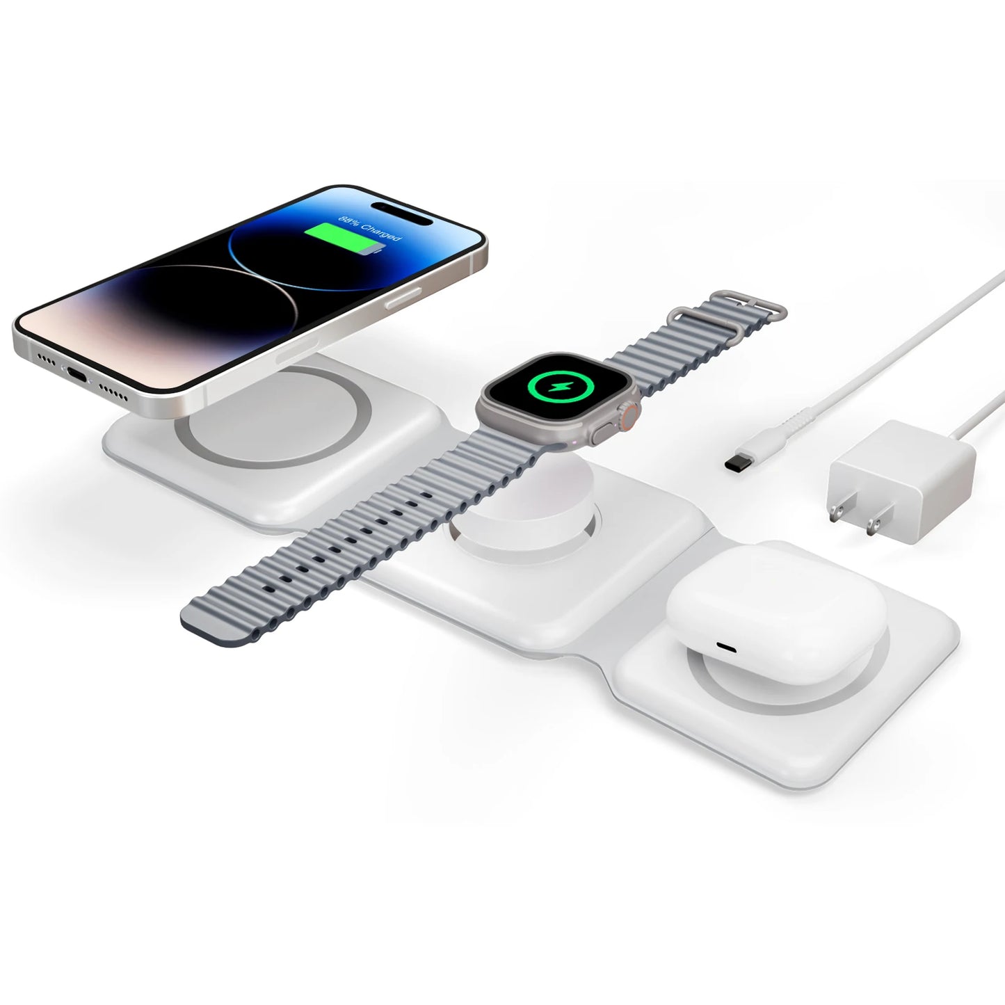 Magnetic Wireless Charger 3 In 1 Travel Charging Flexible Fast Charging Dock Station for Apple Devices for iPhone 16 15 14 13 12