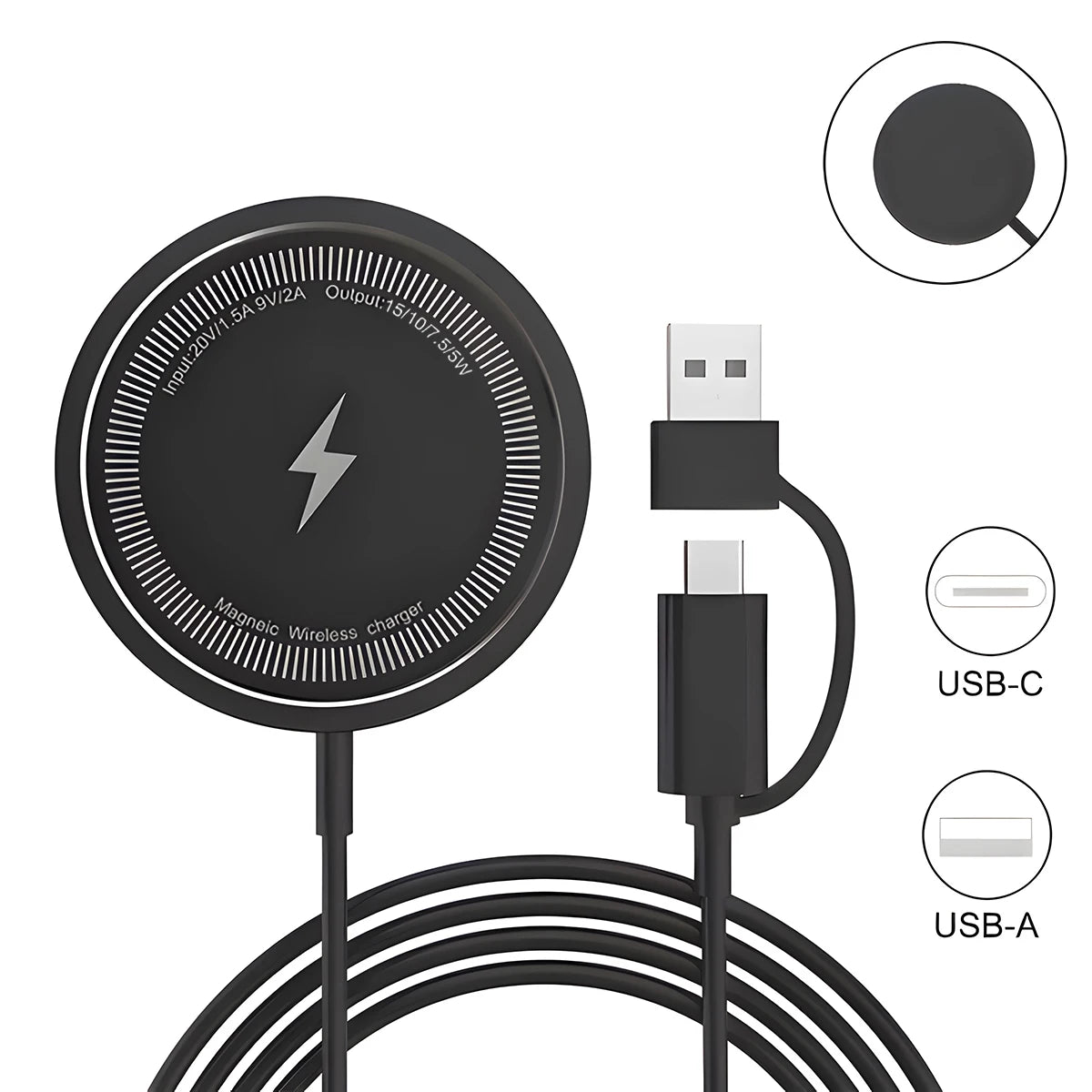 2-in-1 Magnetic Wireless Charger For iPhone 16 15 14 13 12 Pro Max USB Type C Fast Charger Phone Fast Charging Cable Accessories