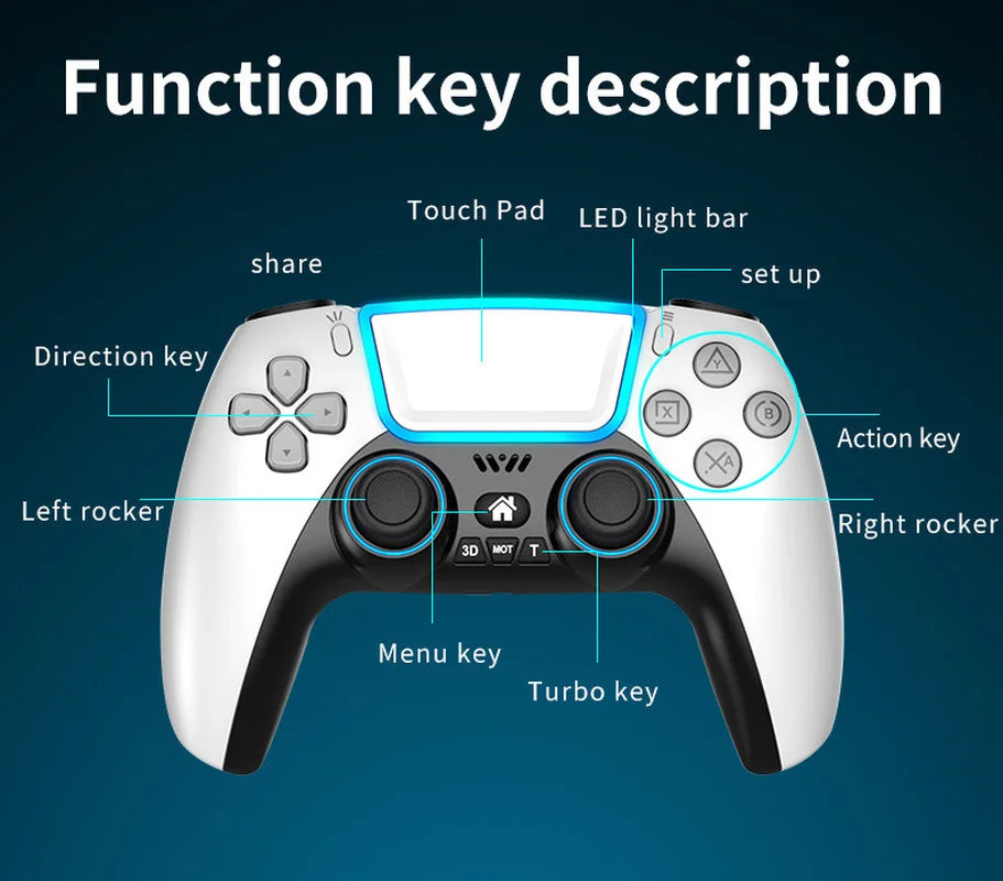 US/EU Wireless BT Game Controller Gamepad con RGB Light Touchpad Back Key Support 3D Joystick for PS3 PS5 PS4 Android Switch PC