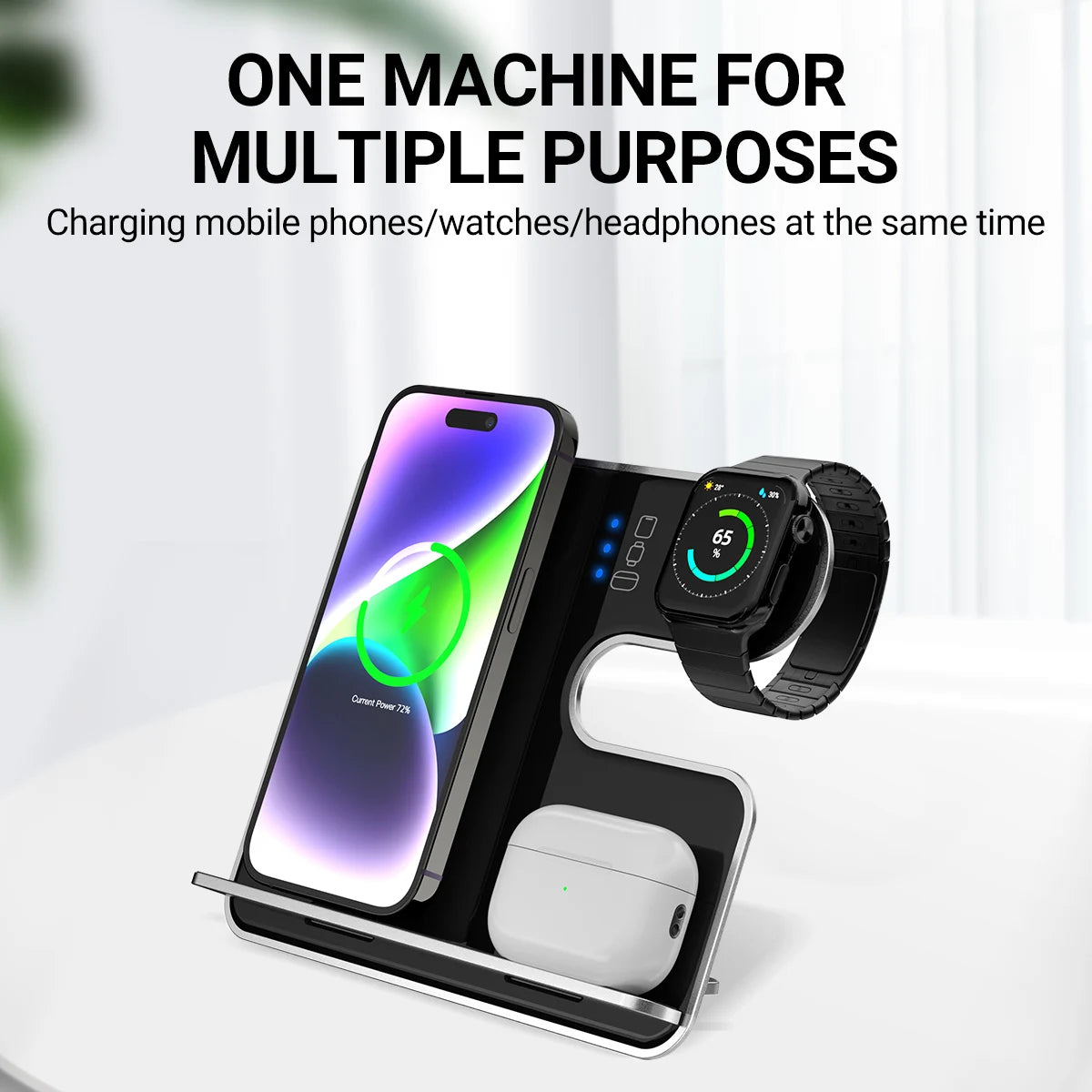 Gopala 3 IN 1 Wireless Charger,Detachable Maghnetic Wireless Charging Suitable For Mobile Phones/Watches/Headphones