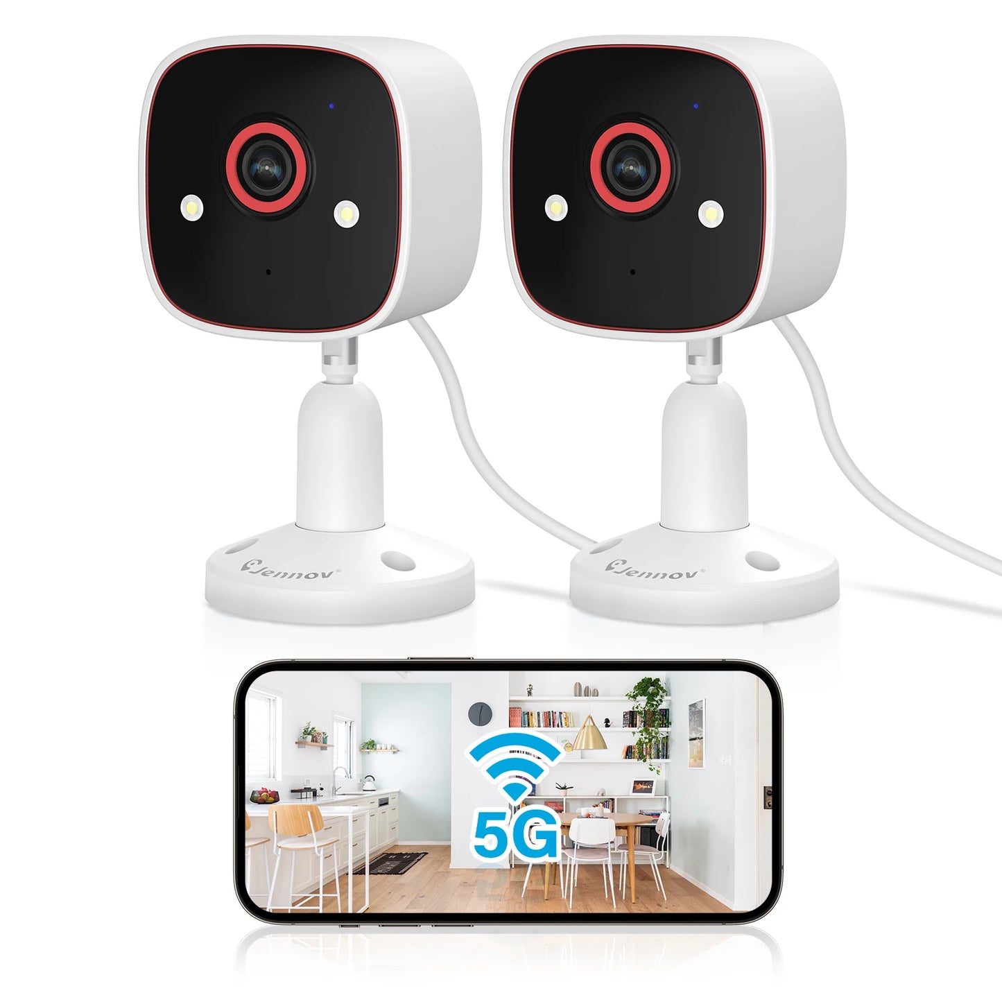 Jennov Outdoor/Indoor Security Cameras 5Ghz/2.4Ghz, 2K HD Wireless WiFi/Pet Dog Cat Baby Monitor Camera for Home Security IP66