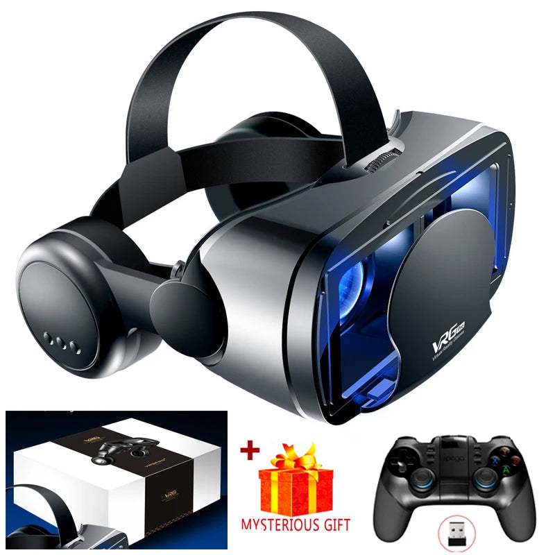 3D VR Headset Smart Virtual Reality Glasses Helmet for Smartphones Phone Lenses with Controllers Headphones 7 Inches Binoculars