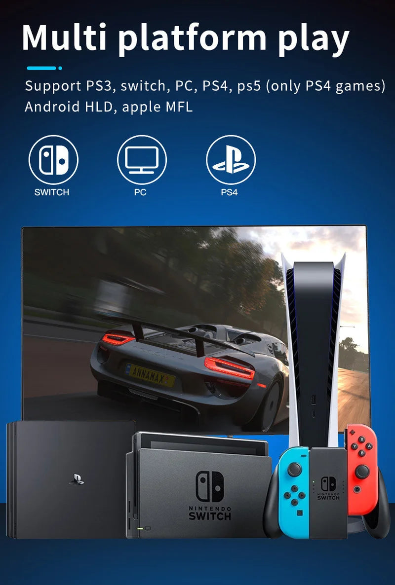US/EU Wireless BT Game Controller Gamepad con RGB Light Touchpad Back Key Support 3D Joystick for PS3 PS5 PS4 Android Switch PC