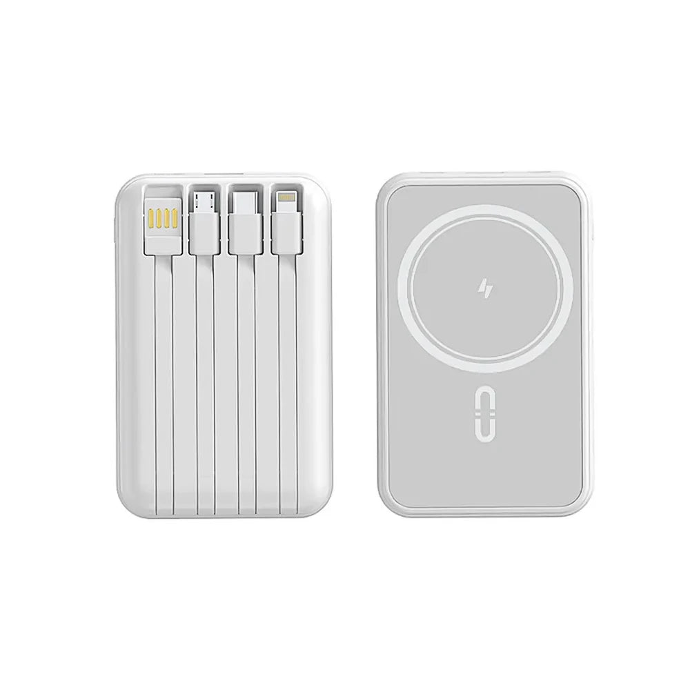 Portable Magnetic Power Bank Fast Charging 10000mAh with 4 Built-in Cables External Battery Power Bank Adapter For iPhone Huawei