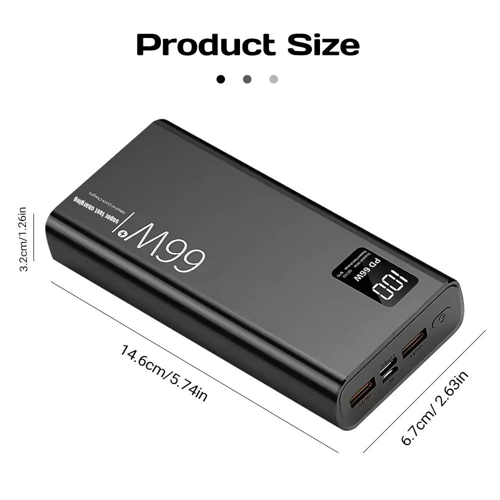 20000mAh Power Bank 66W Super Fast Charging For 20W  Built-in 4 Cables Portable Digital Powerbank External Battery