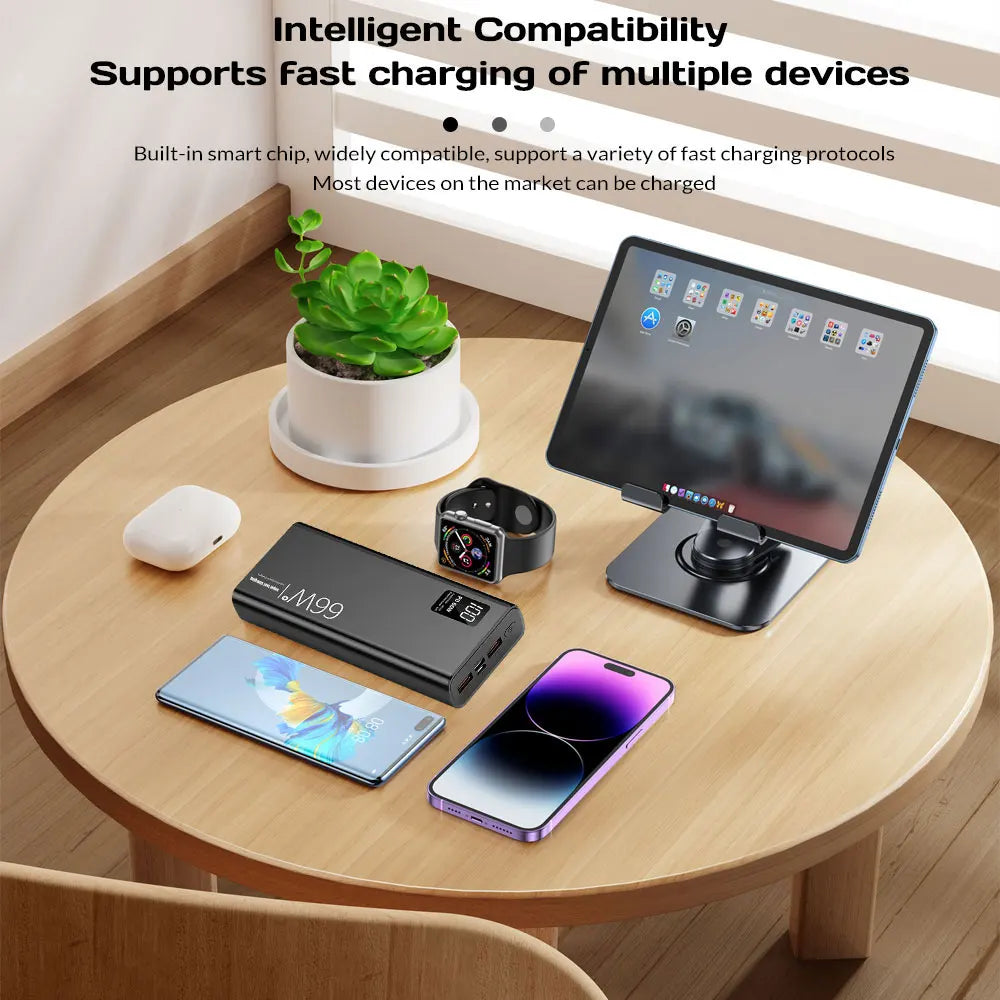 20000mAh Power Bank 66W Super Fast Charging For 20W  Built-in 4 Cables Portable Digital Powerbank External Battery