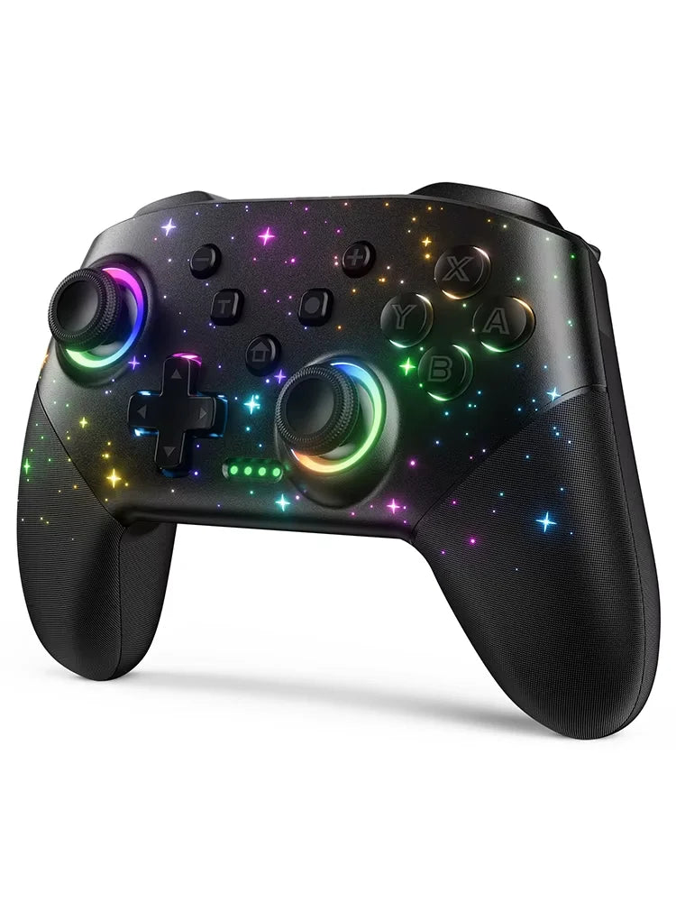 VOYEE Starry Sky Black Game Controller, 4 lighting modes, compatible with Switch Pro, Switch/Switch Lite/OLED/PC