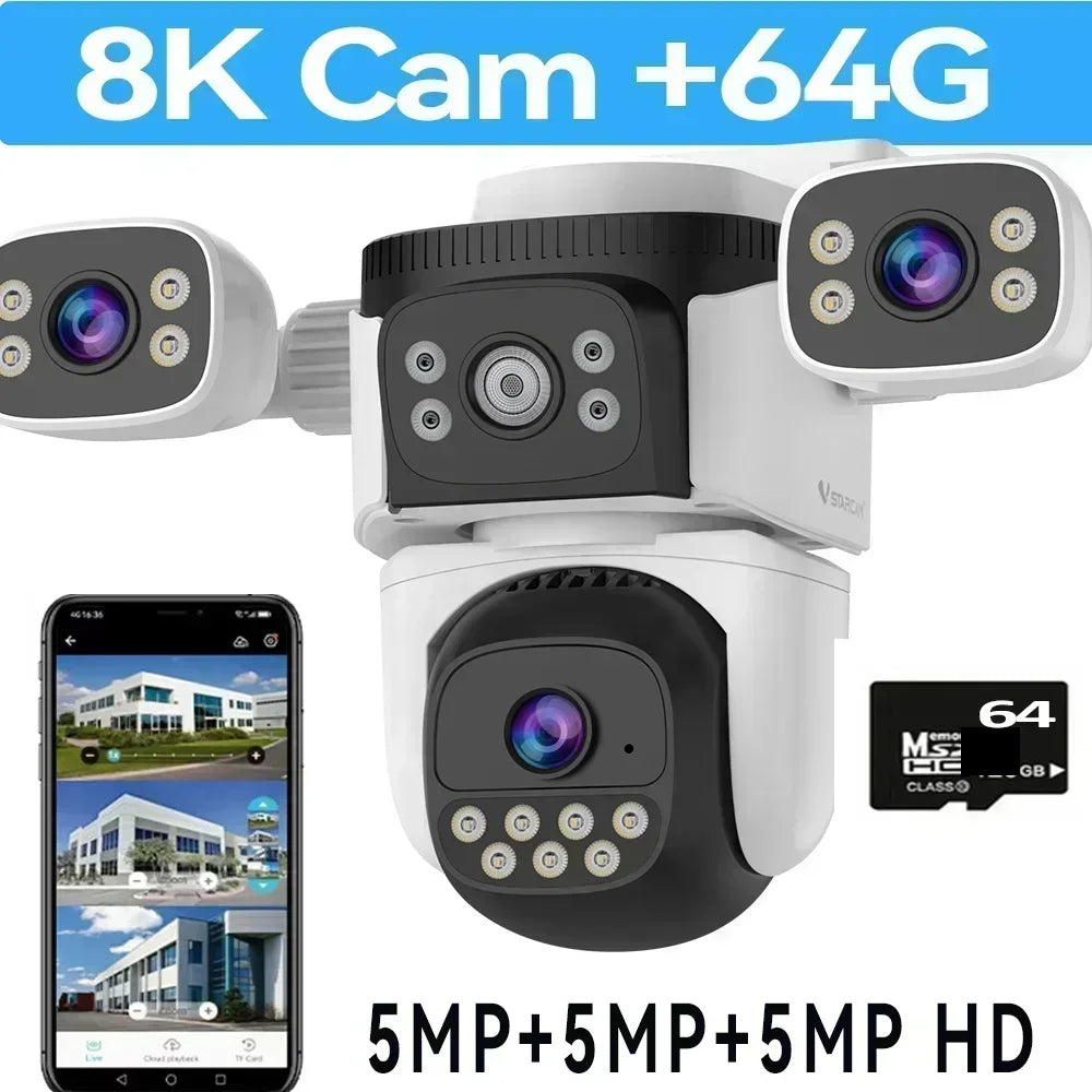10K Home Security WiFi Camera Four Len Four Screen 360° 10X Zoom CCTV 20MP Wireless Surveillance IP Cam Security Protection