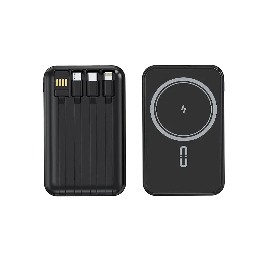 Portable Magnetic Power Bank Fast Charging 10000mAh with 4 Built-in Cables External Battery Power Bank Adapter For iPhone Huawei