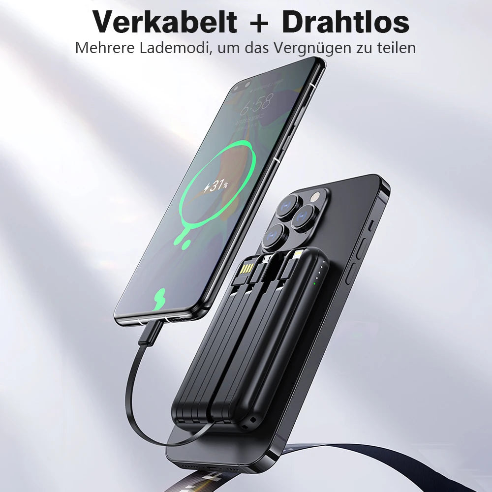 Portable Magnetic Power Bank Fast Charging 10000mAh with 4 Built-in Cables External Battery Power Bank Adapter For iPhone Huawei