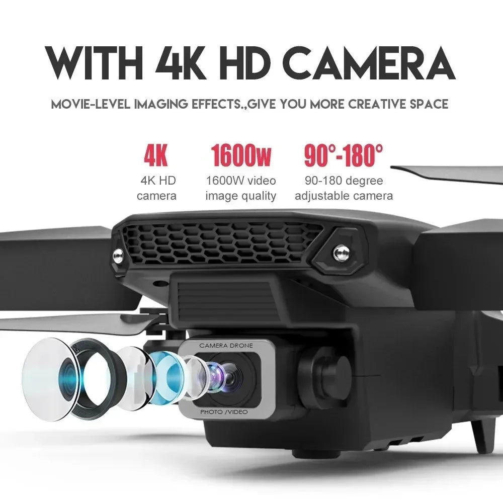 E88Pro RC Drone 4K Professinal 3 Batteries With 1080P Wide Angle Dual HD Camera Foldable RC Helicopter WIFI FPV Height Hold