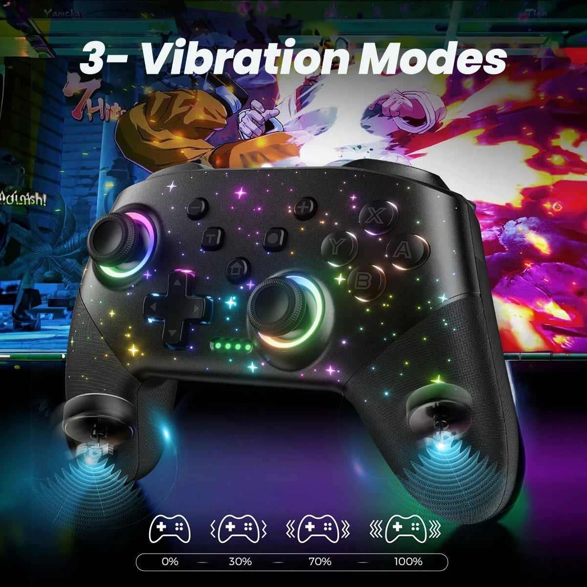 VOYEE Starry Sky Black Game Controller, 4 lighting modes, compatible with Switch Pro, Switch/Switch Lite/OLED/PC