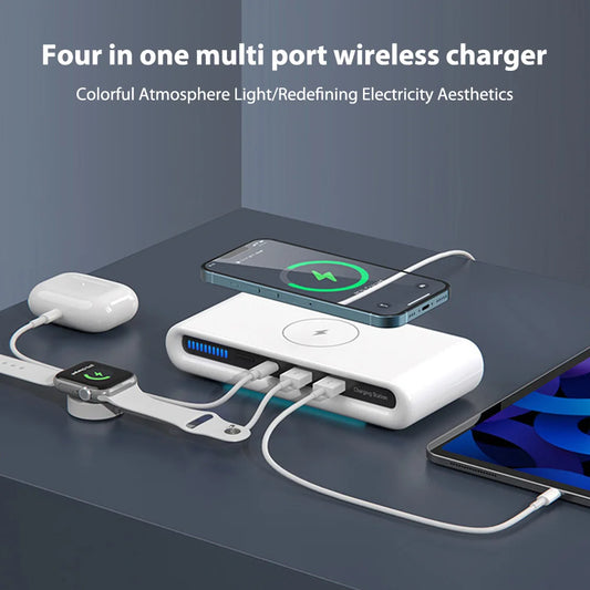 Wireless Quick Charger Magnetic 15W Fast Charger USB Type C Desktop Phone Charger with Colorful LED Light for iPhone Apple Watch