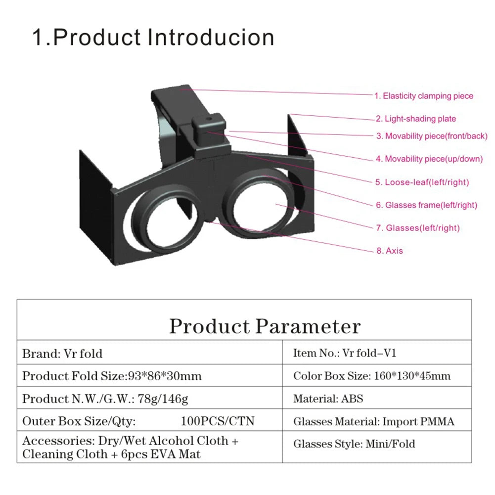 Portable Foldable 3D Glasses Movies Games 3D Virtual Reality VR Glasses Mini Foldable Virtual Reality VR Glasses for Android/iOS