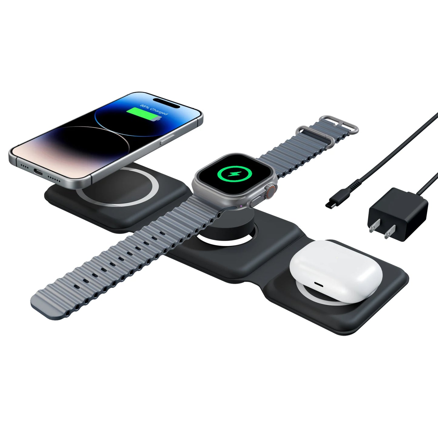 Magnetic Wireless Charger 3 In 1 Travel Charging Flexible Fast Charging Dock Station for Apple Devices for iPhone 16 15 14 13 12